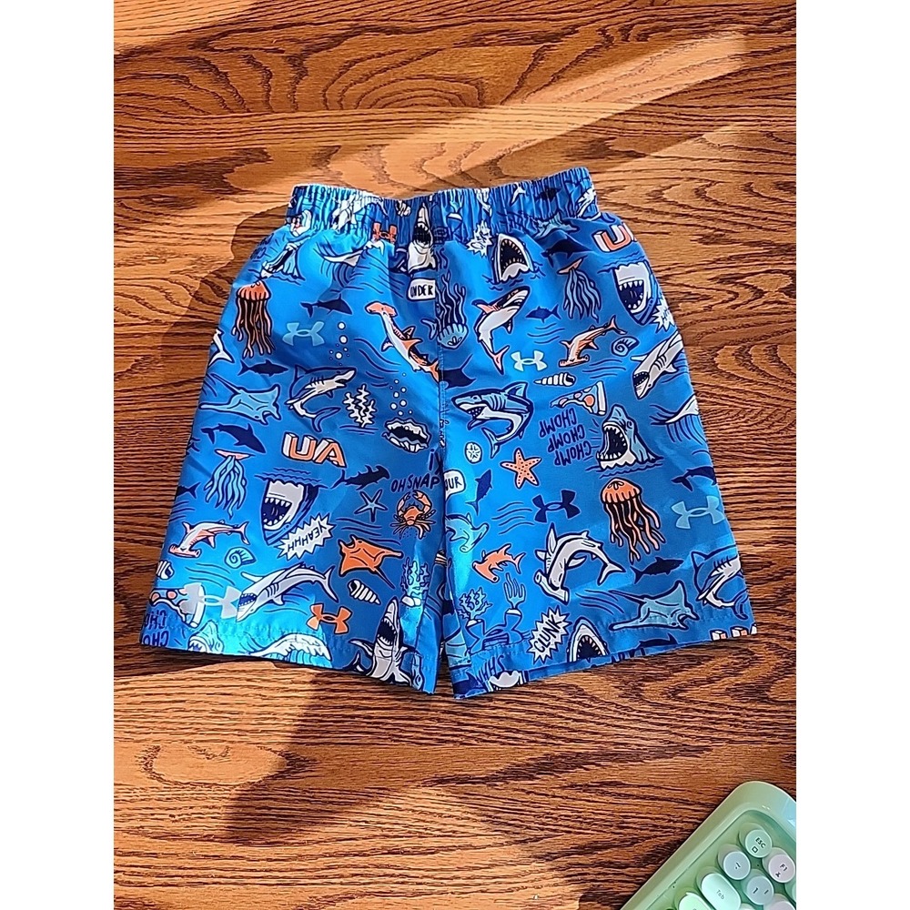 Under Armour‎ Boys Swimming Trunks Blue & Orange Sharks Size 6
